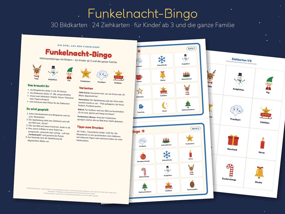 Funkelnacht-Bingo – Weihnachtsbingo mit Bildern